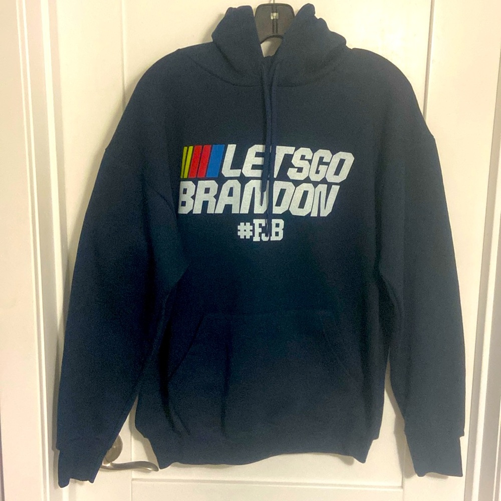Let’s Go Brandon #FJB Blue Racing Hooded Sweatshirt SZ Large